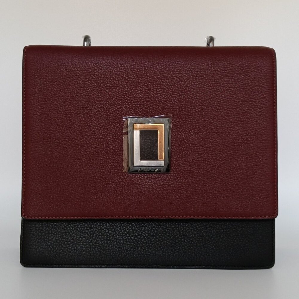 Marianna Satchel Burgundy/Ebony Leather Handbag Luana Italy NWT